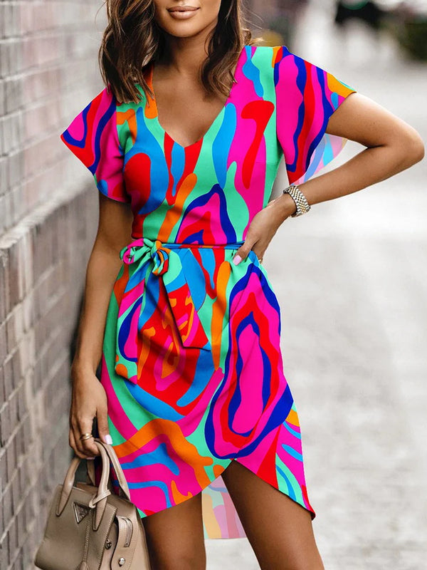 Vestido Elegante de Verão 🌞✨ – Decote V, Cinto Charmoso e Estilo Sofisticado!